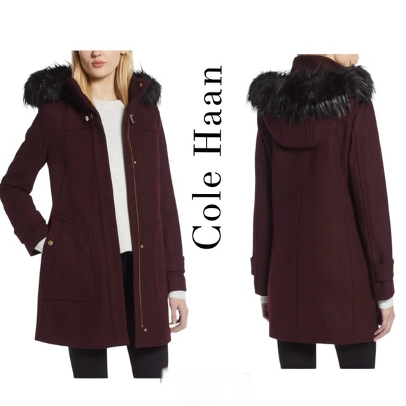 Cole Haan Signature Wool Blend Twill Long Duffel Coat - Size 2 - Picture 1 of 17